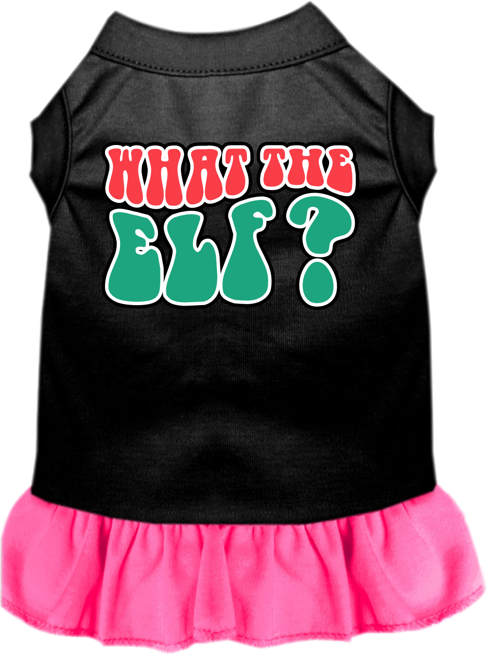 What the Elf Screen Print Dog Dress Black with Bright Pink Size XXXL